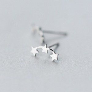 Silver Small Three Stars Stud Earrings-SS017